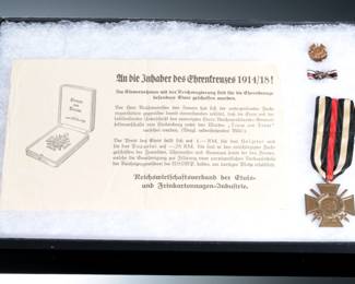 WWII German Third Reich Hindenburg Cross Grouping - WWI Combatant Medal, Pins & RZM Paper - Maker Marked I.C.M