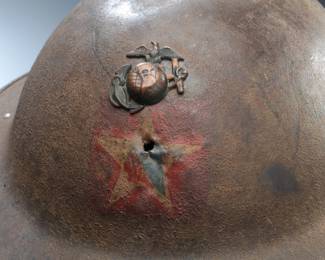 WWI USMC Marine "Devil Dog" Helmet | 2nd Inf. Division "Indian Head" Star | Battle Damage / Insignia Hole