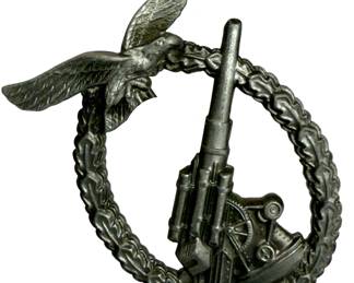 WWII German Luftwaffe Flak Badge - G.B. (Gustav Brehmer) Maker Marked - Third Reich Original Anti-Aircraft