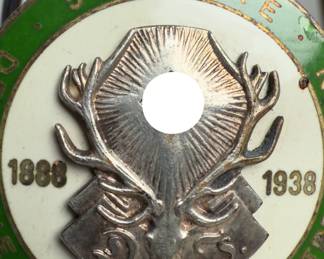 1938 Third Reich 50th Anniv. German Hunting Association Pin - Jägerschaft Ostpreussen Tinnie