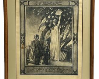 WWI Wounded in Action Certificate Print by E.H. Blashfield, 5th Division, Signed Woodrow Wilson