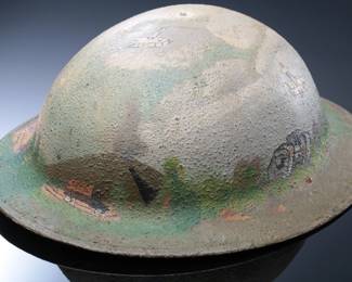 Exceptional WWI US M1917 Trench Art Helmet with Full Panoramic Battle Scene