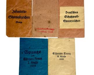 Lot of 5 WWII German Medal Issue Packets - Iron Cross, Infantry Assault, Maker Marked Orth, Souval & More