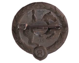 Third Reich Era German Youth Rider's Equestrian Badge in Bronze - Maker Marked "34"