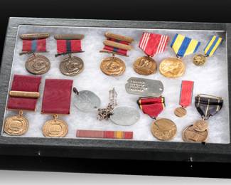 WWII-Vietnam Era US Navy & Marine Corps Medal Grouping, Named to Anthony Robello, USN Dog Tags, Good Conduct, Expeditionary, Expert Rifleman Medals