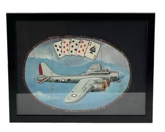 WWII USAAF 8th Air Force B-17 Bomber Hand-Painted Canvas Nose Art - Red Tail - "Aces & Eights" Poker Hand Theme<
