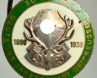 1938 Third Reich 50th Anniv. German Hunting Association Pin - Jägerschaft Ostpreussen Tinnie