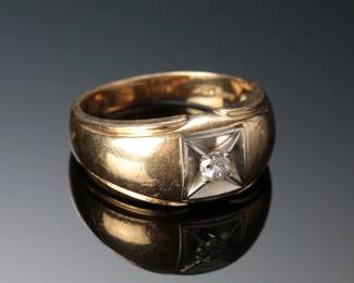 14k Yellow & White Gold Diamond Ring Mens SZ: 11.5