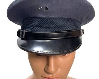 Vintage USMC Marine Corps Officer Dress Blue Service Visor Hat w/ Rain Cover