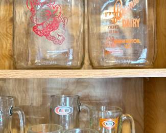 Vintage Borden’s Elsie the Cow & Brandt Dairy Milk Bottles with A&W Root Beer Glass Mug Collection