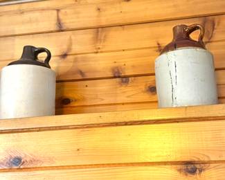 Two-Tone Stoneware Whiskey Jugs – Primitive Farmhouse Decor