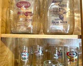 Vintage Dean’s & Willow Farms Milk Bottles with A&W Root Beer Glass Mug Collection