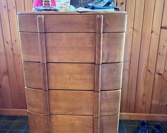 MCM waterfall-front tallboy chest of drawers 1930s-1950s