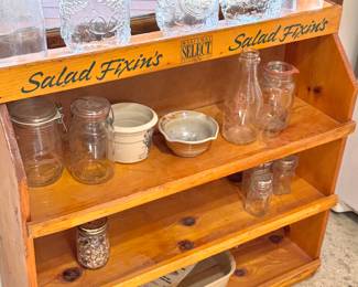 Vintage Safeway "Salad Fixin's" Wooden Crate Shelf with Glass Jars