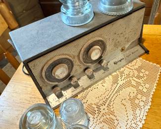 Vintage Glass Telegraph Insulators with Knight Radio – Rustic Industrial Decor
