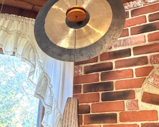 Vintage Brass Gong Wind Chime with Wood Accents – Asian Inspired Hanging Decor