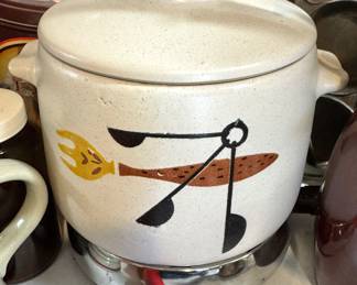 Mid-Century Modern Electric Bean Pot Cooker with Atomic Fork & Spoon Design