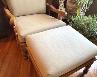 Vintage Montgomery Ward Style House Armchair with Ottoman – Mid-Century Upholstered Lounge Chair