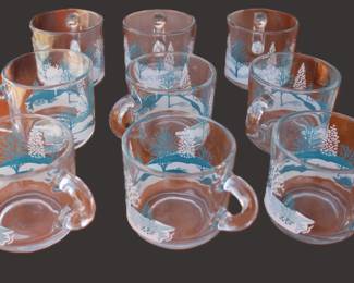 blue and white christmas glass mugs