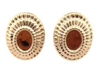 Oval Medallion Textured Earrings in 14k Yellow Gold