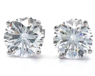 NEW! Classic 4 Carat Diamond Round Solitaire Stud Earrings in 14k White Gold