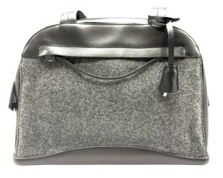 Prada Gray Wool & Black Leather Dome Satchel Bag