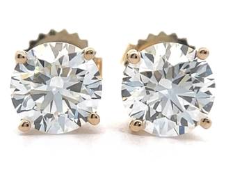 NEW! 3 Carat Diamond Solitaire Stud Earrings in Yellow Gold