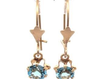 Blue Topaz Drop Wire Earrings in 14k Yellow Gold