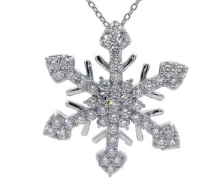 Diamond Icicle Snowflake Cluster Pendant Necklace