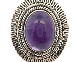 Oval Amethyst Textured Bezel Ring