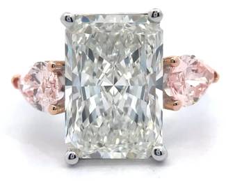 8.11 Carat Fancy Pink Diamond & White Diamond Three-Stone Ring in 14k Two-Tone Gold