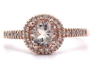 NEW! Morganite & Natural Diamond Halo Pavé Ring in 14k Rose Gold