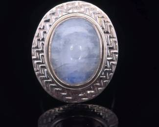Oval Rainbow Moonstone Textured Bezel Ring