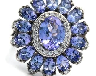 NEW! XL Tanzanite & Natural Diamond Flower Cluster Ring