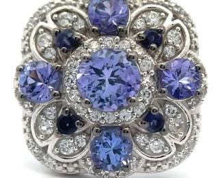 NEW! Tanzanite & Natural Diamond Flower Vintage Style Ring