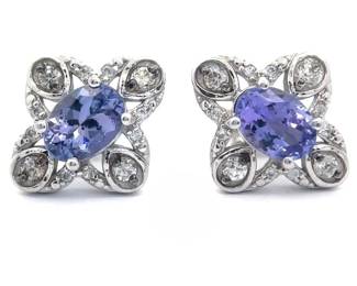 NEW! Tanzanite & Natural Diamond Flower Stud Earrings