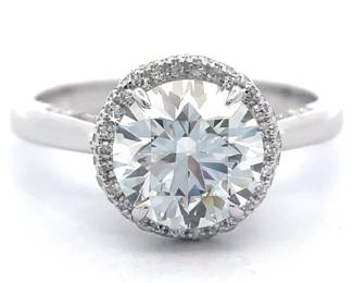 2.38 Carat Diamond Pavé Halo Fancy Gallery Ring in 14k White Gold