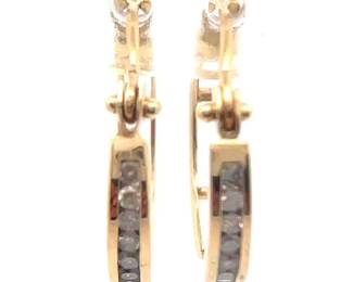 0.10 Carat Natural Diamond Channel Small Hoop Earrings in Yellow Gold