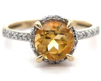 Citrine & Natural Diamond Pavé Halo Ring in Yellow Gold
