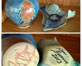 Signed Pottery - Vase and Trinket Leaf Tray 