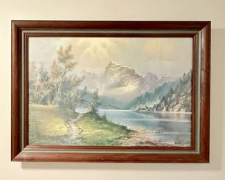 Framed Art - Mountain Lake Landscape Painting - A. Wilmer