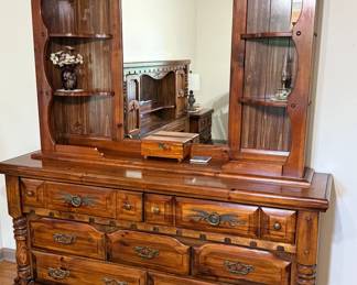 Dresser with Mirror and Display Shelves