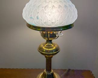 Glass and Brass Hurricane Table Lamp
