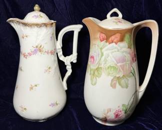 Theodore Haviland Lomoges Roses Chocolate Pot and Bavarian Floral Coffee Pot