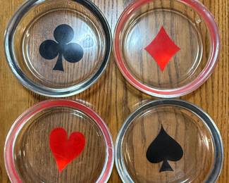 Set of Glass Ashtrays/Coasters - Playing Card Suits 