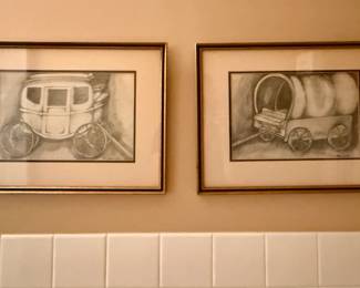 Matted and Framed Art - Carriage and Covered Wagon