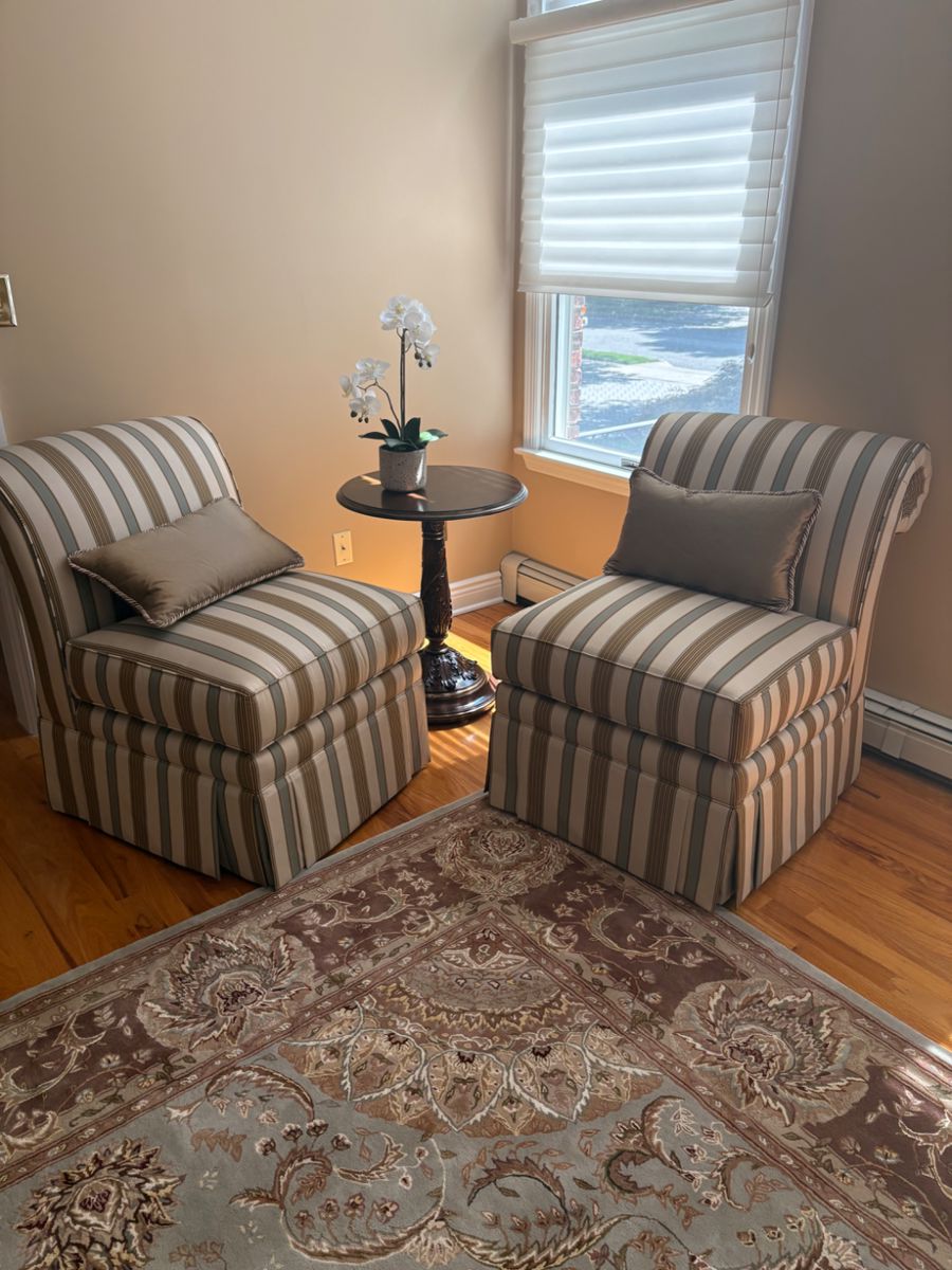 Chairs are clean and pristine condition , the rug has very soft tones was Org 2000 the rug is spotless and clean underside