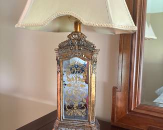 Painted glass lamp with gold tones  1 of 2 