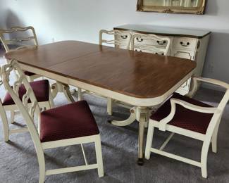 Mahogany (base painted) dining table with 4 chairs:$75.00