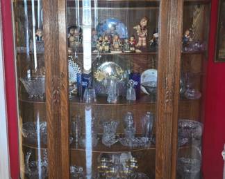 Antique Oak Curio Display Cabinet with Claw Feet